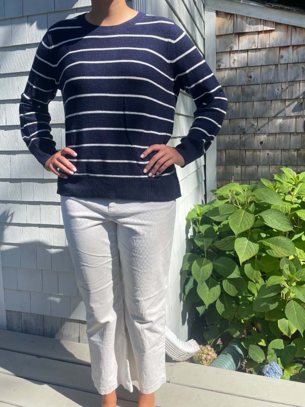 GAP Cotton Crewneck Sweater - Navy/White stripe, L